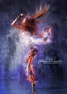 photo manipulation of a girl fire
