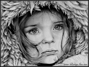beautiful photo of a little girl in a winter fur hood