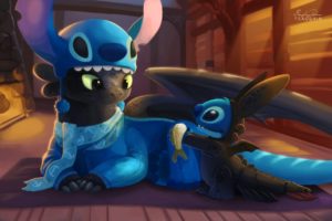 Stitch and Toothless having a jammy jam
