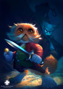 cat holding a knife hobbit fan art