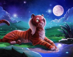 tiger in the night moon light