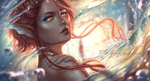 digital painting girl water
