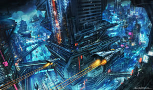 digital painting city night life