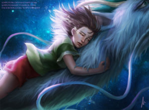 digital painting girl on a dragon
