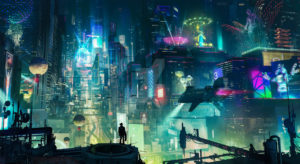 city matte futuristic painting