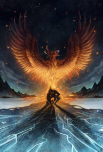 ice snow rise fire phoenix stars night