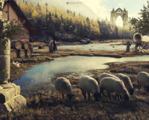 farm sheep landscape scenery