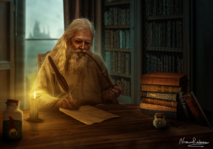 old man writing a letter