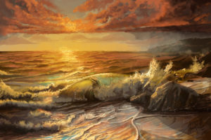 sunset beach digital painting